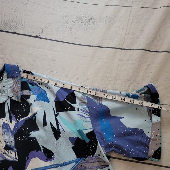 Attitudes by Renee Size 1X Blue Art To Wear Button Up Short Sleeve Mature - Picture 6 of 7